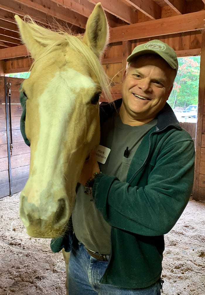 Massage therapist Mark performing horse bodywork
